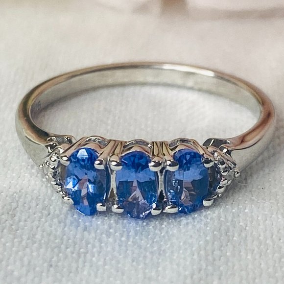 Blue Tanzanite White Diamond Accent 0.63ctw Rhodium Over Sterling Silver… - Picture 3 of 6